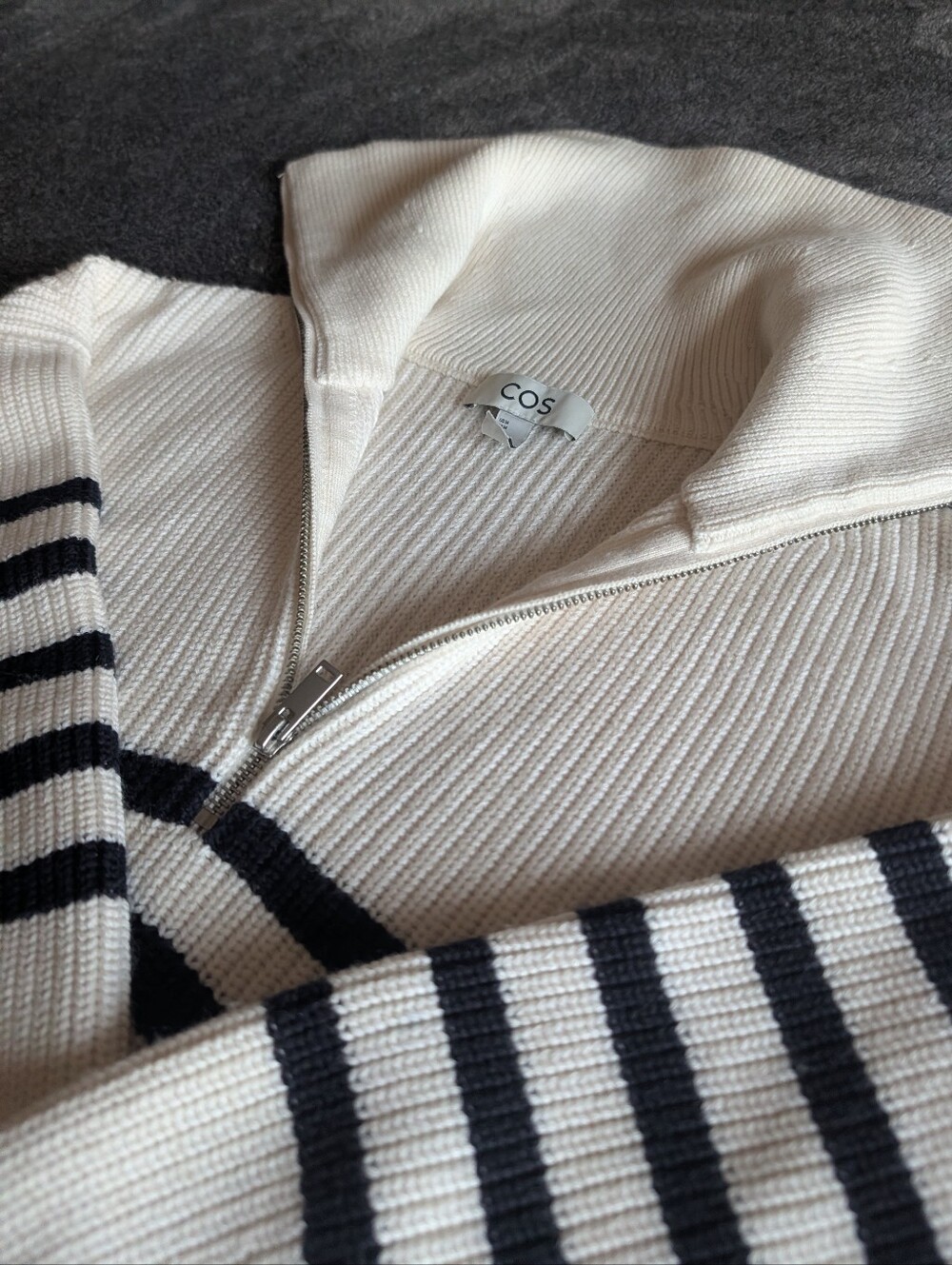 COS Wool Blend Oversized Striped Half-Zip Sweater Women's Medium